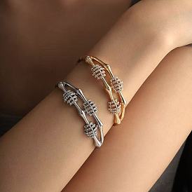 Zinc Alloy Crystal Rhinestone Bamboo Joint Hinged Cuff Bangles for Women
