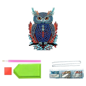 Owl DIY Diamond Painting Kit, Including Acrylic Rhinestones Bag, Diamond Sticky Pen, Tray Plate, Metal Chain, Glue Clay and Canvas