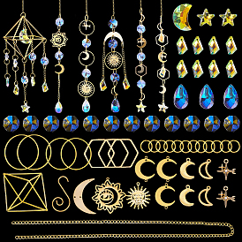 Наборы для самостоятельного изготовления подвесного ловца солнца в виде солнца и луны, включая железные вешалки для растений, Латунные подвески, Латунные соединительные колечки, стеклянные подвески, амулеты из нержавеющей стали