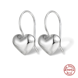 Rhodium Plated 925 Sterling Silver Dangle Earrings, Heart