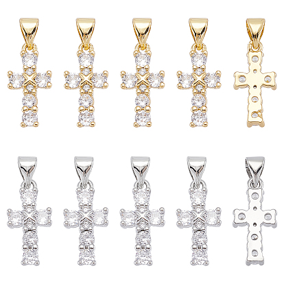 10 шт 2 цвета кулоны из латуни, микропаве, циркония, долговечный, крестик