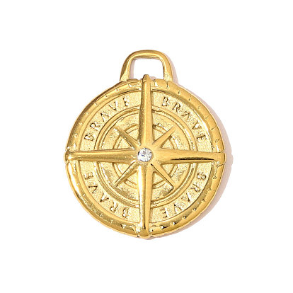 304 из нержавеющей стали горный хрусталь подвески, плоские круглые прелести, ионное покрытие (ip)