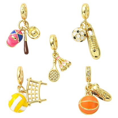 5 шт. 5 стили спортивные подвески с эмалью из латуни в виде мяча в европейском стиле, Подвески с большими отверстиями, без кадмия и без свинца, долговечный, разнообразные, стойки покрытие