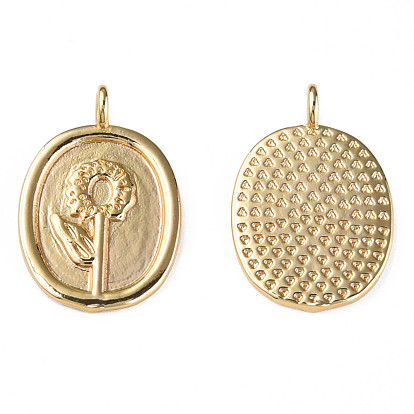 Messing Anhänger & Charms, Nickel frei, Oval mit Blume