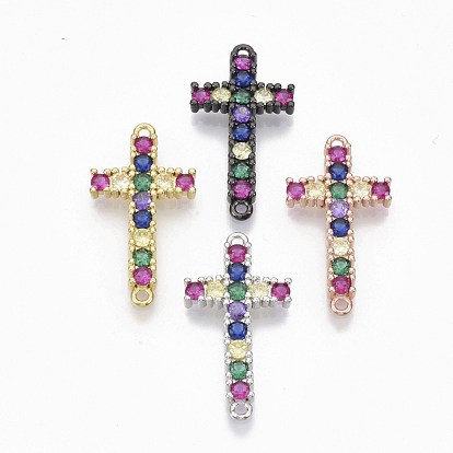 Brass Micro Pave Cubic ZirconiaLinks Connectors, Cross, Colorful