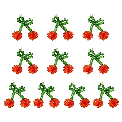 Подвески из стекла ручной работы в виде вишневых семян, с открытыми пружинными кольцами из нержавеющей стали 304