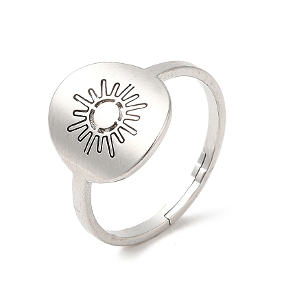 304 Stainless Steel Adjustable Rings, Flat Round with Sun