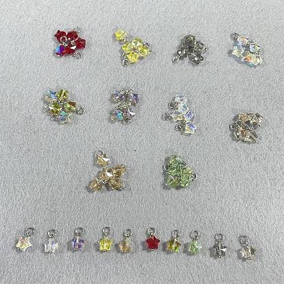 60Pcs 10 Styles AB Color Glass Pendants, Star Charm, with 304 Stainless Steel Open Jump Rings, Faceted