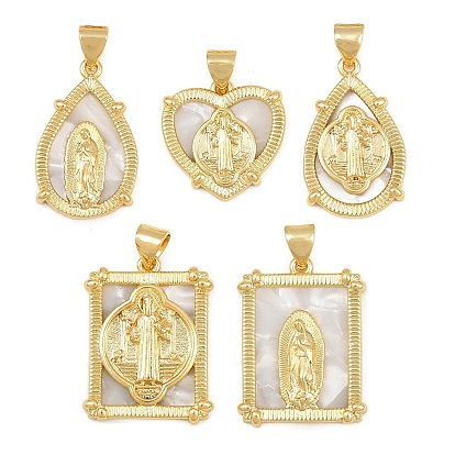 Brass Shell Pendants, Virgin Mary & Saint Benedict Religious Charms, Real 16K Gold Plated