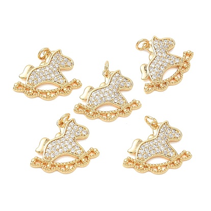 SHEGRACE Brass Micro Pave Cubic Zirconia Pendants, Horse Charms, Cadmium Free & Nickel Free & Lead Free, Clear