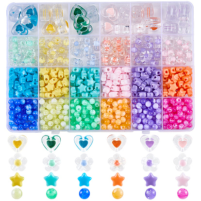 870 шт 24 цвета непрозрачные и прозрачные акриловые бусины, звезда и сердце и цветок и круг