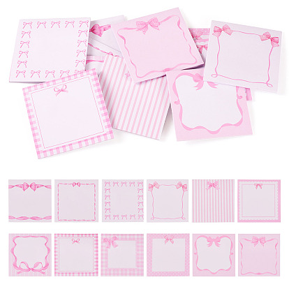 12Pcs 12 Styles Pad Sticky Notes, Sticker Tabs, for Office School Reading, Square with Bowknot