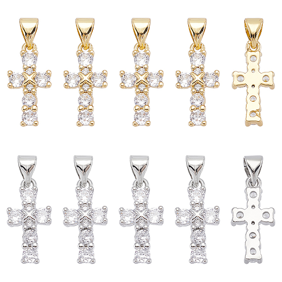 10 шт 2 цвета кулоны из латуни, микропаве, циркония, долговечный, крестик