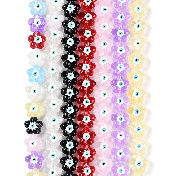 Прозрачные стеклянные бусины, с эмалью, цветок с сглаза