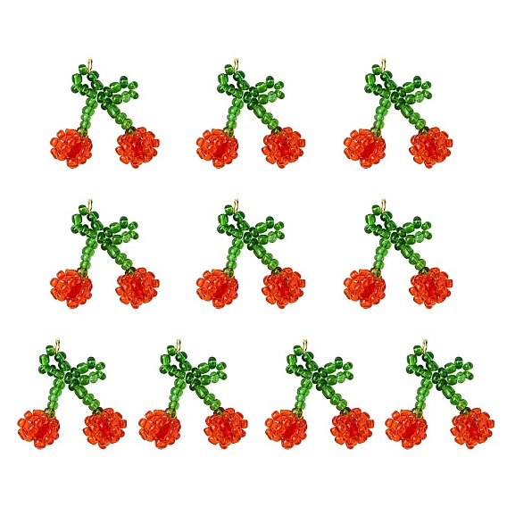 Подвески из стекла ручной работы в виде вишневых семян, с открытыми пружинными кольцами из нержавеющей стали 304