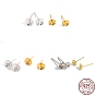 Rhodium Plated 925 Sterling Silver Stud Earring Findings, for Half Drill Beads, with S925 Stamp