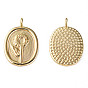 Brass Pendants, Nickel Free, Oval with Flower