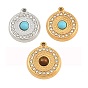 304 Stainless Steel Rhinestone Pendants, Flat Round, with Cat Eye