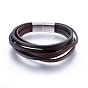 Leather Cord Multi-strand Bracelets, with 304 Stainless Steel Magnetic Clasps, Rectangle