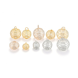 Iron Wire Pendants, Spiral Bead Cage Pendants, Round