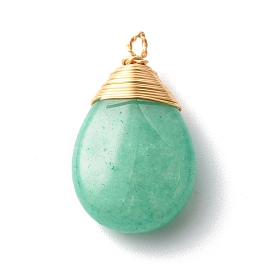 Natural Green Aventurine Pendants, with Real 18K Gold Plated Eco-Friendly Copper Findings, Teardrop