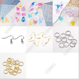 DIY Dangle Earring Making Kits, including Pendant Silicone Molds, Brass Earring Hooks & Jump Rings