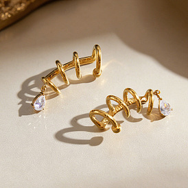 Boucles d'oreilles manchette en acier inoxydable serties de zirconiums cubiques., larme