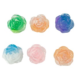 Translucent Resin Decoden Cabochons, Flower with Glitter Powder