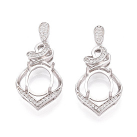 925 подвески из стерлингового серебра с микропаве из кубических цирконий в форме кабошонов, каплевидный с овальным подносом