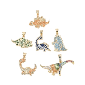 Brass Micro Pave Cubic Zirconia Pendants, Real 18K Gold Plated, Dinosaur
