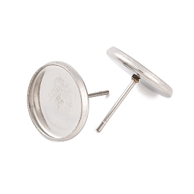304 Stainless Steel Flat Round Stud Earring Settings, Earring Posts