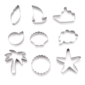 Stainless Steel Mixed Beach Series Shaped Cookie Candy Food Cutters Molds, for DIY Biscuit Baking Tool