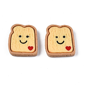 Opaque Resin Decoden Cabochons, Imitation Food, Toast with Smiling Face