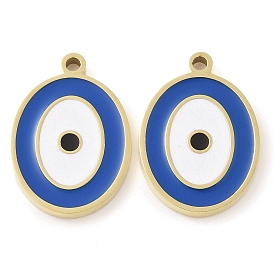 Ion Plating(IP) 304 Stainless Steel Enamel Pendants, Real 18K Gold Plated, Oval with Evil Eye Charm