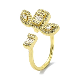 Brass with Cubic Zirconia Open Cuff Ring, Flower