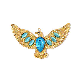 304 из нержавеющей стали Cat Eye подвески, амулеты птиц, ионное покрытие (ip), зеркальная полировка, реальный 18 k позолоченный