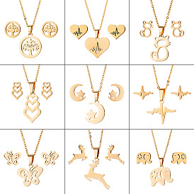 Ensemble de bijoux en acier inoxydable, série animale, chat, éléphant, papillon