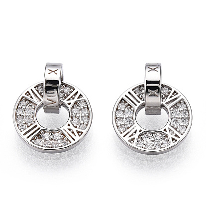 925 Sterling Silver Micro Pave Cubic Zirconia Charms, Donut, Nickel Free, with S925 Stamp