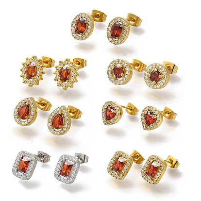 Ионное покрытие (ip) 304 серьги-гвоздики из нержавеющей стали, с кубического циркония, золотой / нержавеющая сталь цвета