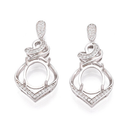 925 подвески из стерлингового серебра с микропаве из кубических цирконий в форме кабошонов, каплевидный с овальным подносом