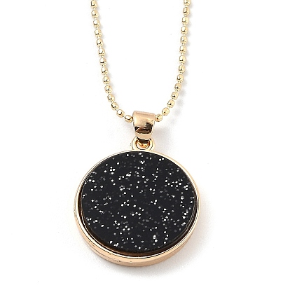 12PCS Alloy Rhinestone Pendant Necklaces, with Resin and Ball Chains, Flat Round with Constellation/Zodiac Sign, Golden, Black