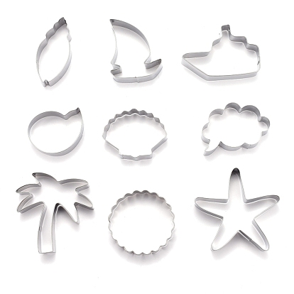 Stainless Steel Mixed Beach Series Shaped Cookie Candy Food Cutters Molds, for DIY Biscuit Baking Tool