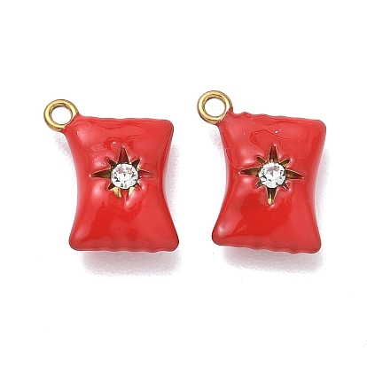 304 Stainless Steel Enamel Pendants, Rectangle with Star Charms, with Rhinestone, Ion Plating(IP)