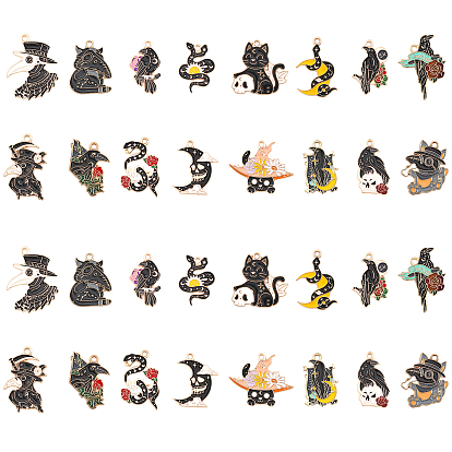 32 шт 16 стиль подвески из сплава эмали, готическая тема, кошка и змея и луна с черепом