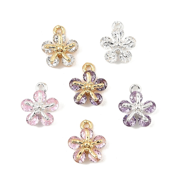 Латунные микро проложить кубического циркония прелести, цветок, настоящее 18k позолоченное/925 посеребренное