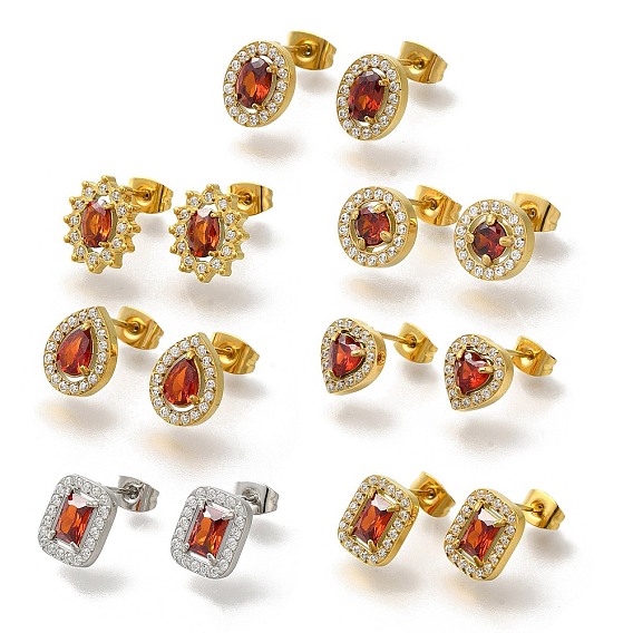 Ионное покрытие (ip) 304 серьги-гвоздики из нержавеющей стали, с кубического циркония, золотой / нержавеющая сталь цвета