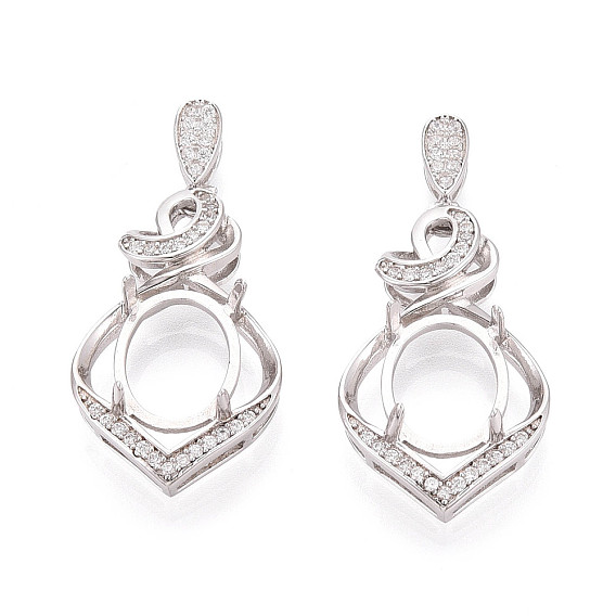 925 подвески из стерлингового серебра с микропаве из кубических цирконий в форме кабошонов, каплевидный с овальным подносом