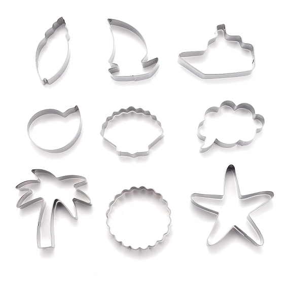 Stainless Steel Mixed Beach Series Shaped Cookie Candy Food Cutters Molds, for DIY Biscuit Baking Tool