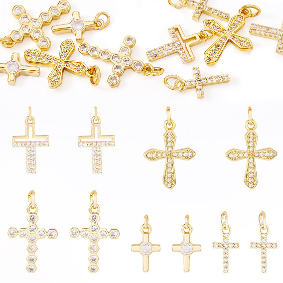 10 шт. 5 кулоны из латуни с микропаве и кубическим цирконием, крест прелести, с целью перехода в кольце