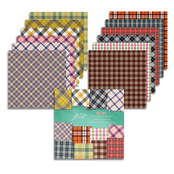 24 Sheets 12 Styles Scrapbook Paper Pad, for DIY Album Scrapbook, Greeting Card, Background Paper, Diary Decorative, Tartan Pattern